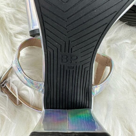 BP Lula Ankle Strap Block Heel Sandals in Silver Holographic - Picture 6 of 7